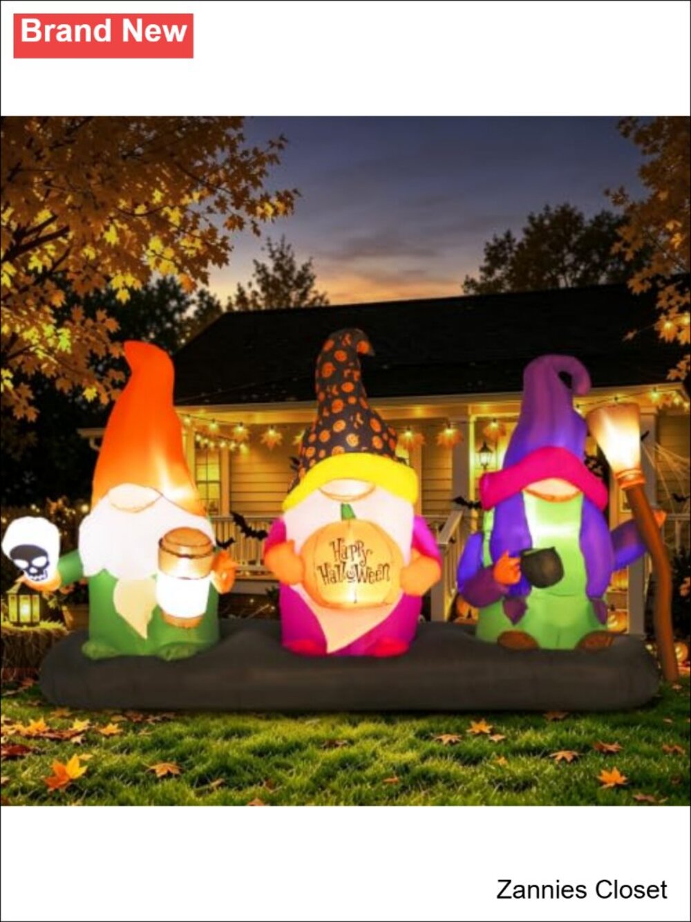 👻 9.4ft Halloween Inflatable Three Wizard Gnomes Outdoor Yard Decoration LED